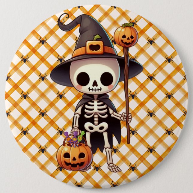 Cute, Whimsical Halloween skeleton 6 Cm Round Badge (Front)
