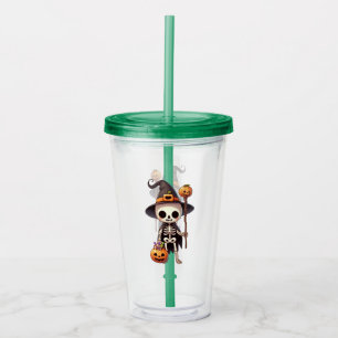 Cute, Whimsical Halloween skeleton Acrylic Tumbler