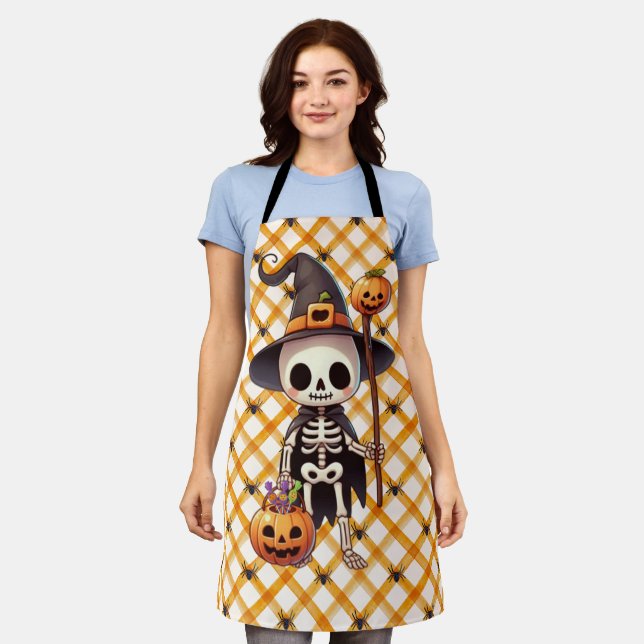 Cute, Whimsical Halloween skeleton Apron (Worn)