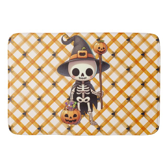 Cute, Whimsical Halloween skeleton Bath Mat (Front)