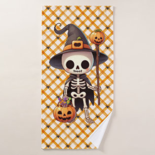 Cute, Whimsical Halloween skeleton Bath Towel