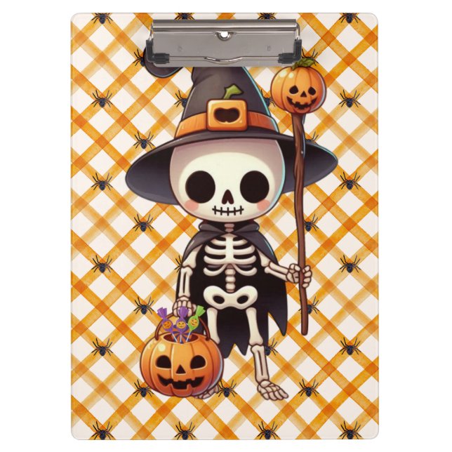 Cute, Whimsical Halloween skeleton Clipboard (Front)