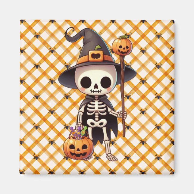 Cute, Whimsical Halloween skeleton Magnet (Front)
