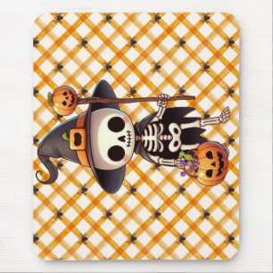 Cute, Whimsical Halloween skeleton Mouse Pad