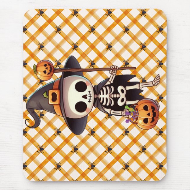 Cute, Whimsical Halloween skeleton Mouse Pad (Front)