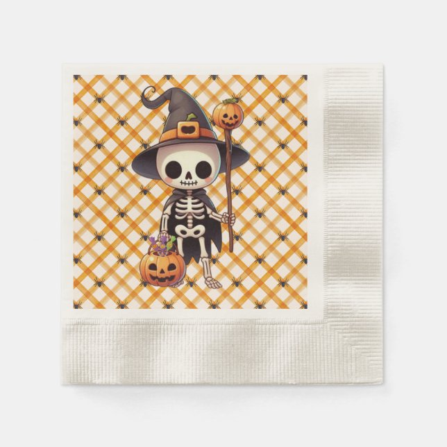 Cute, Whimsical Halloween skeleton Napkin (Front)
