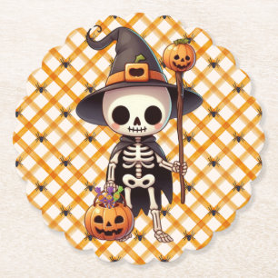 Cute, Whimsical Halloween skeleton Paper Coaster