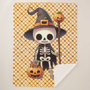 Cute, Whimsical Halloween skeleton Sherpa Blanket