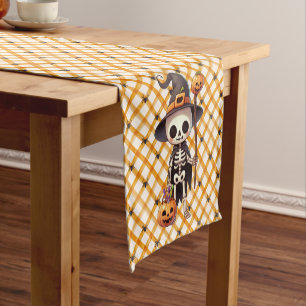Cute, Whimsical Halloween skeleton Short Table Runner