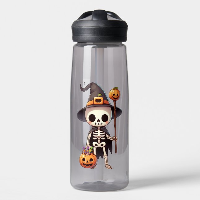 Cute, Whimsical Halloween skeleton Water Bottle (Front)