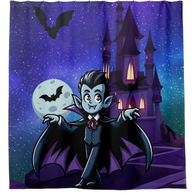 Cute, whimsical Halloween vampire Shower Curtain (Front)