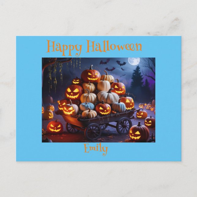 Cute Whimsical Halloween Witch, Personalised Name Postcard (Front)