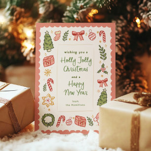 Cute Whimsical Hand-Drawn Christmas Icons Holiday Card