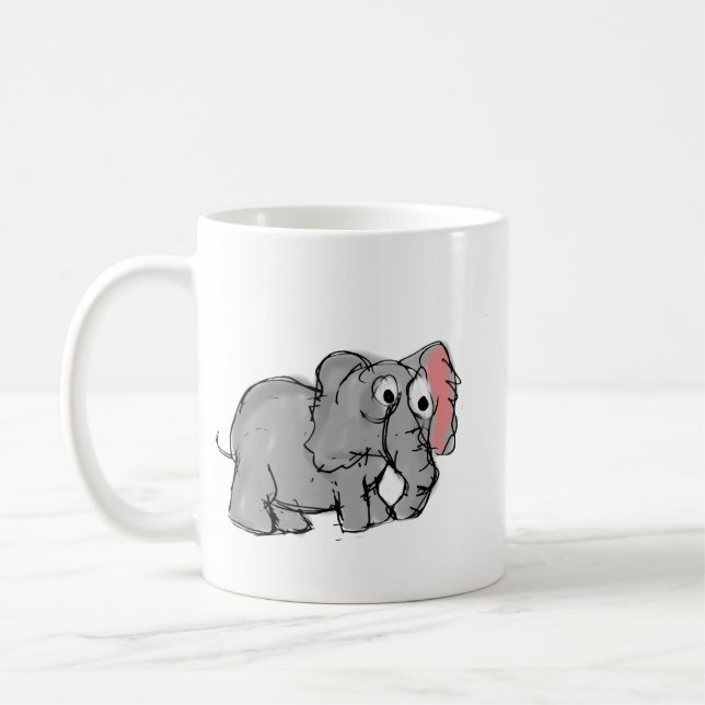 Cute Whimsical Hand-Drawn Elephant Illustration Coffee Mug (Left)