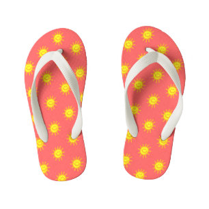 Cute Whimsical Happy Face Sun Coral Beach Kid's Thongs