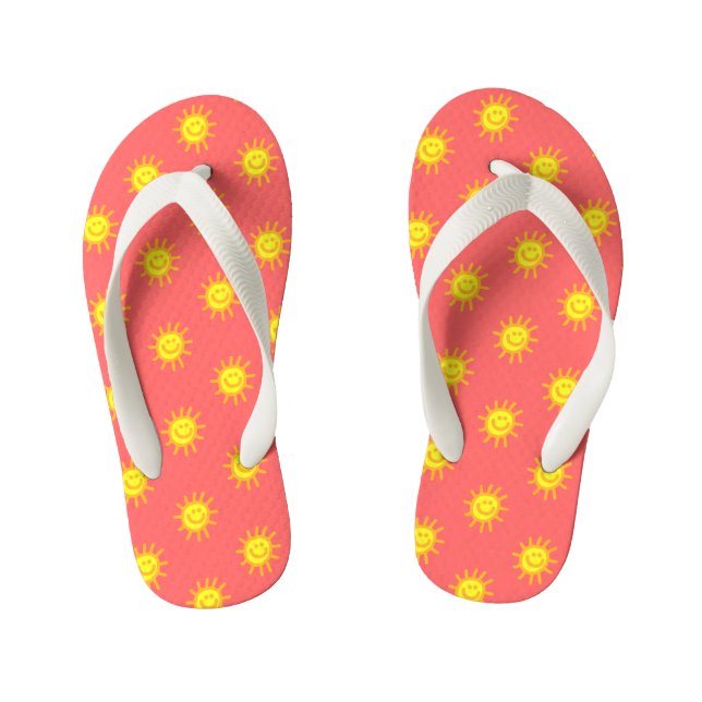 Cute Whimsical Happy Face Sun Coral Beach Kid's Thongs (Footbed)
