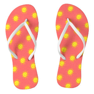 Cute Whimsical Happy Face Sun Coral Thongs