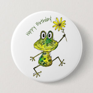 Cute Whimsical Happy Frog 7.5 Cm Round Badge