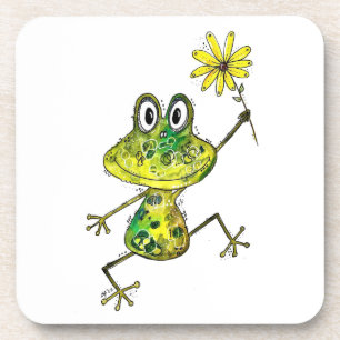 Cute Whimsical Happy Frog Coaster
