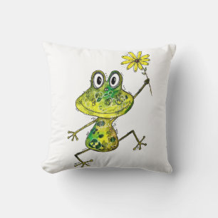 Cute Whimsical Happy Frog Cushion
