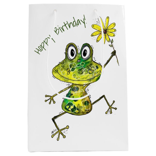 Cute Whimsical Happy Frog Medium Gift Bag (Front)