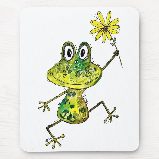 Cute Whimsical Happy Frog Mouse Pad (Front)