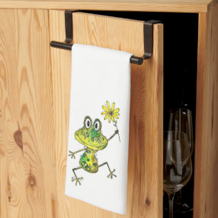 Cute Whimsical Happy Frog Tea Towel