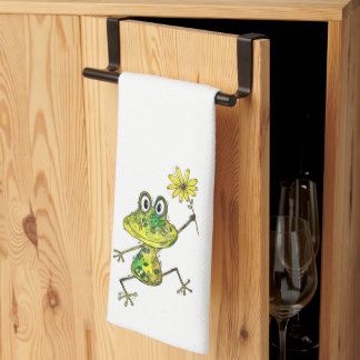 Cute Whimsical Happy Frog Tea Towel