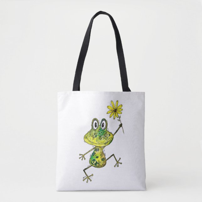Cute Whimsical Happy Frog Tote Bag (Front)