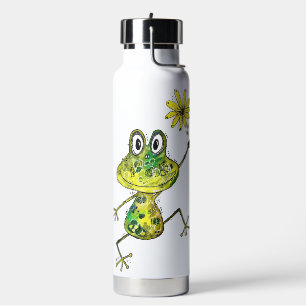 Cute Whimsical Happy Frog Water Bottle