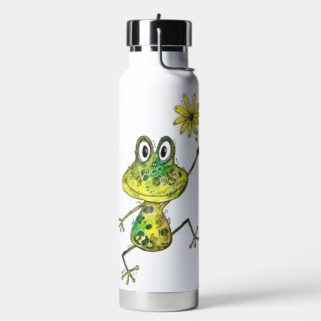 Cute Whimsical Happy Frog Water Bottle (Left)