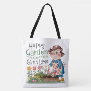 Cute whimsical Happy Garden Grandma Tote Bag