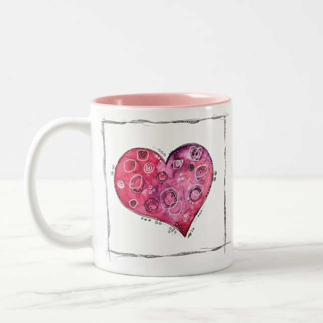 Cute Whimsical Heart Doodle Two-Tone Coffee Mug (Left)