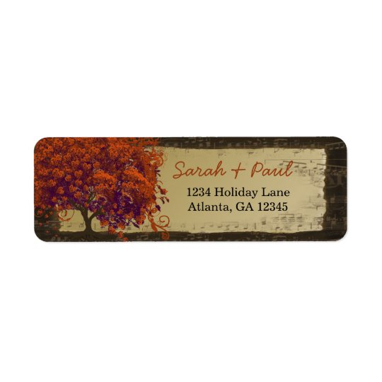 Cute Whimsical Heart Leafed Dark Coral Tree Return Address Label