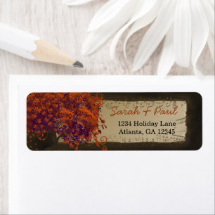 Cute Whimsical Heart Leafed Dark Coral Tree Return Address Label