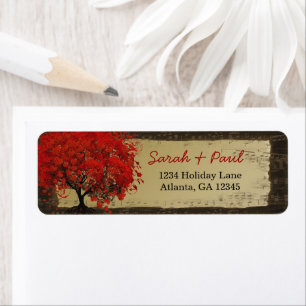 Cute Whimsical Heart Leafed Red Tree Return Address Label