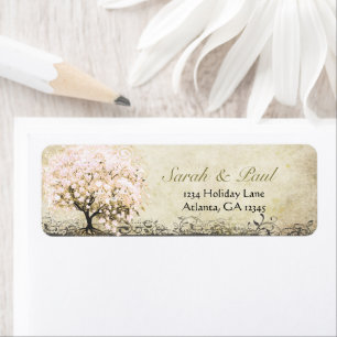 Cute Whimsical Heart Leafed Tree Light Pink Dots Return Address Label