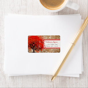 Cute Whimsical Heart Leafed Tree Red Pink Dots Label