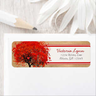Cute Whimsical Heart Leafed Tree Red Pink Dots Return Address Label