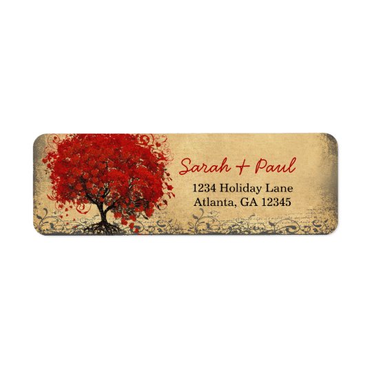 Cute Whimsical Heart Leafed Tree Red Pink Dots Return Address Label