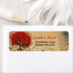 Cute Whimsical Heart Leafed Tree Red Pink Dots Return Address Label