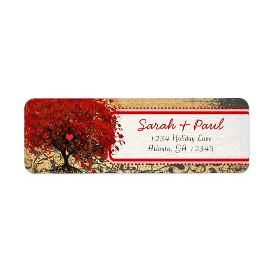 Cute Whimsical Heart Leafed Tree Red Pink Dots Return Address Label
