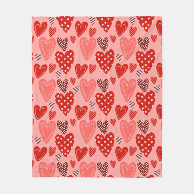 Cute Whimsical Hearts  Fleece Blanket (Front)
