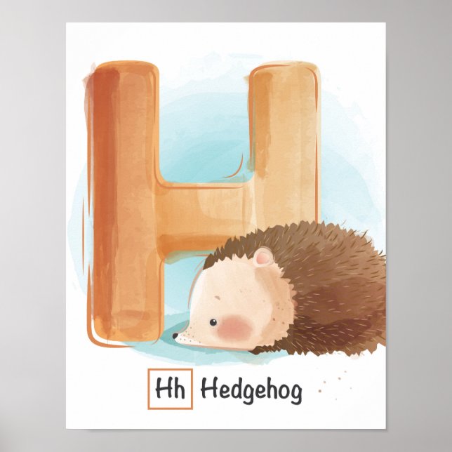  Cute Whimsical Hedgehog Alphabet Poster (Front)