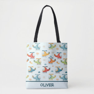 Cute Whimsical Helicopters Pattern Tote Bag