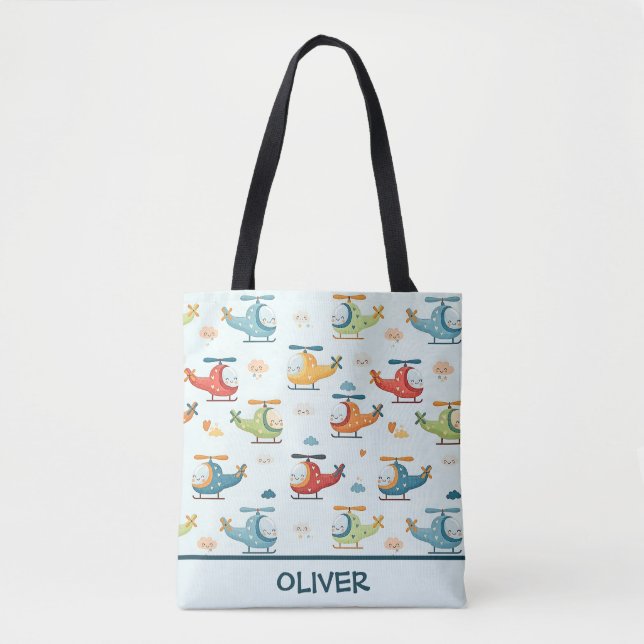 Cute Whimsical Helicopters Pattern Tote Bag (Front)