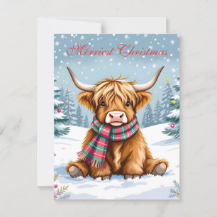 Cute Whimsical Highland Cow Personalised Christmas Postcard
