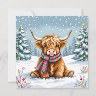 Cute Whimsical Highland Cow Personalized Christmas Card