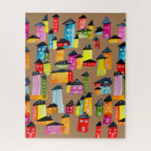 Cute whimsical houses watercolor jigsaw puzzle