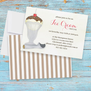 Cute Whimsical Ice Cream Social Watercolor Invitation